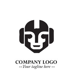 Head of Robot Logo Symbol in Black on the White Background Futuristic Minimalist Illustration