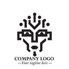 Head of Robot Logo Symbol in Black on the White Background Futuristic Minimalist Illustration
