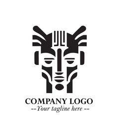 Head of Robot Logo Symbol in Black on the White Background Futuristic Minimalist Illustration