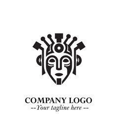 Head of Robot Logo Symbol in Black on the White Background Futuristic Minimalist Illustration