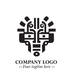Head of Robot Logo Symbol in Black on the White Background Futuristic Minimalist Illustration