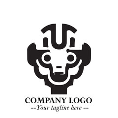 Head of Robot Logo Symbol in Black on the White Background Futuristic Minimalist Illustration