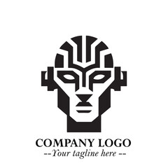 Head of Robot Logo Symbol in Black on the White Background Futuristic Minimalist Illustration