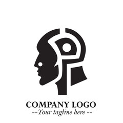 Head of Robot Logo Symbol in Black on the White Background Futuristic Minimalist Illustration