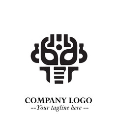 Head of Robot Logo Symbol in Black on the White Background Futuristic Minimalist Illustration