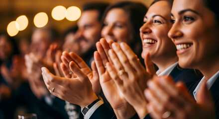 Colleagues giving standing ovation to awarded team member