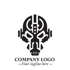 Head of Robot Logo Symbol in Black on the White Background Futuristic Minimalist Illustration
