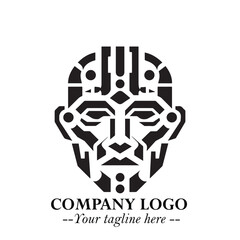 Head of Robot Logo Symbol in Black on the White Background Futuristic Minimalist Illustration
