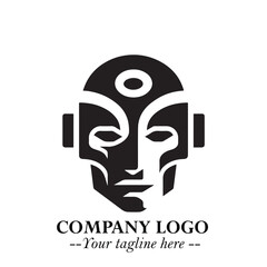 Head of Robot Logo Symbol in Black on the White Background Futuristic Minimalist Illustration