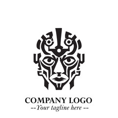 Head of Robot Logo Symbol in Black on the White Background Futuristic Minimalist Illustration