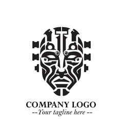 Head of Robot Logo Symbol in Black on the White Background Futuristic Minimalist Illustration