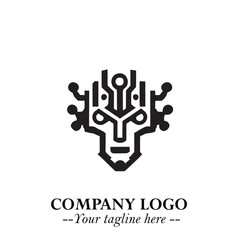 Head of Robot Logo Symbol in Black on the White Background Futuristic Minimalist Illustration