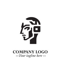 Head of Robot Logo Symbol in Black on the White Background Futuristic Minimalist Illustration