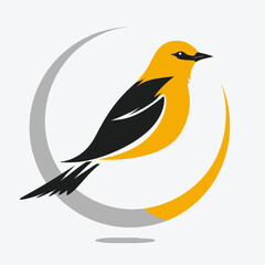 Obraz premium Stylized yellow and black bird graphic with an abstract crescent shape. Modern vector illustration for avian, nature, and design concepts.