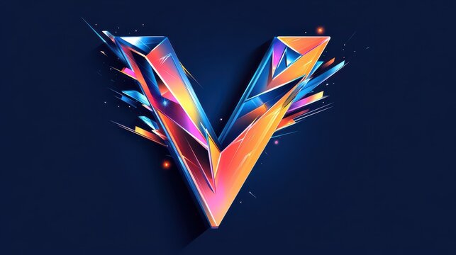 Crystalized letter V with sharp angular shards in neon glow over dark backdrop