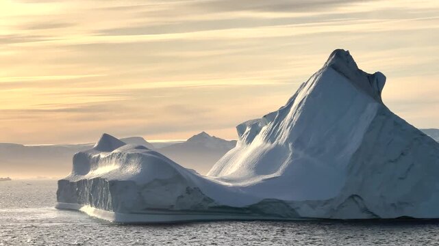 Experience the breathtaking coastal beauty of Baffin Island, where glistening icebergs meet serene waters against a backdrop of mountains at dawn.