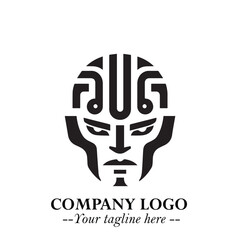 Head of Robot Logo Symbol in Black on the White Background Futuristic Minimalist Illustration
