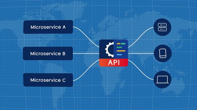 Microservices API gateway application programming interface connecting online distributed service code