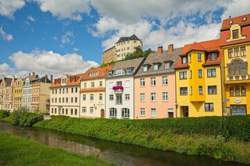 view to downtown and Upper Castle in Greiz in Thuringia