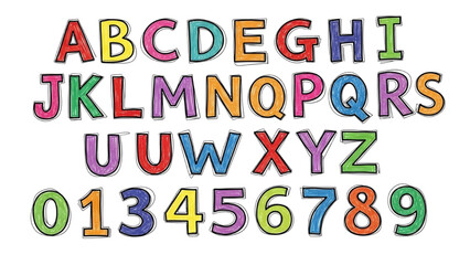 Alphabet and Numbers Illustration with Playful Colorful Style