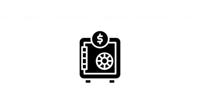 Animated silhouette of a safe deposit box with a dollar coin, ideal for financial, banking, and savings concepts.