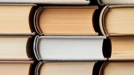 Stacked Books with White Beige Spines, Textured Educational Reading Background
