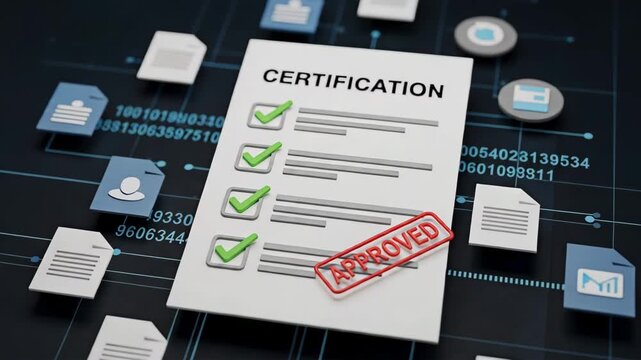A certification document approved concept of business credentials and qualifications.