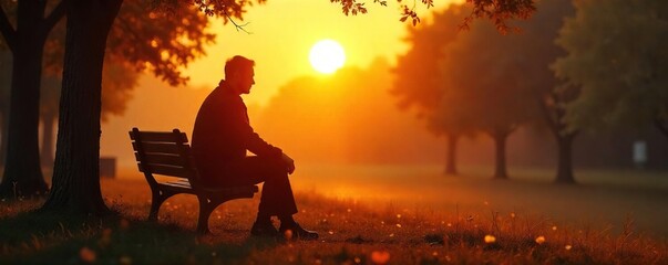 Pensive Sunset A Solitary Figure Contemplates Lifes Reflections on a Park Bench