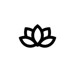 Minimalist black outline lotus flower icon. Symbol of purity, peace, yoga, meditation, wellness, nature, and spirituality.