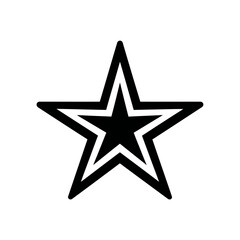 Obraz premium Bold black five-pointed star icon with white outlines, a minimalist graphic symbol for achievement, quality rating, and decorative design