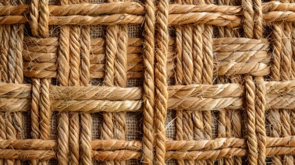 Close-Up of Natural Woven Texture Showing Intricate Patterns of Rope and Fiber Artistry in Earthy Tones