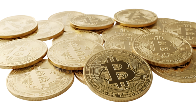 Pile of Golden Bitcoin Cryptocurrency Coins