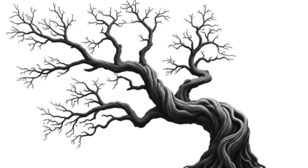 Gnarled Bare Tree Branches Against Black Background