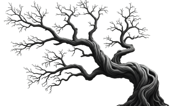 Gnarled Bare Tree Branches Against Black Background