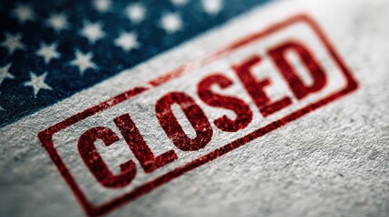 Naklejka na ściany i meble United States flag with closed stamp concept representing American government shutdown and economic crisis Naklejka na ściany i meble United States flag with closed stamp concept representing American government shutdown and economic crisis