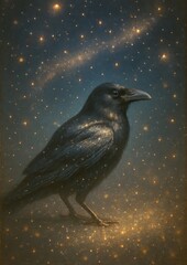 Fototapeta premium Raven amidst cosmic stars