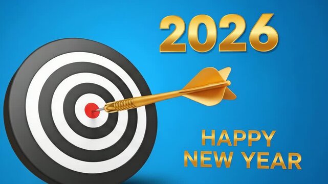 Happy new year 2026 concept with accurate aim and business objective focus
