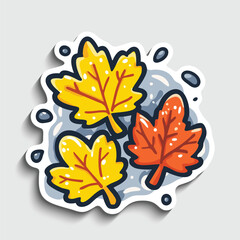 Autumn Fall Leaves Sticker. Cartoon Seasonal Foliage  Vector Illustration