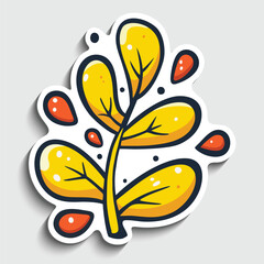 Autumn Fall Leaves Sticker. Cartoon Seasonal Foliage  Vector Illustration
