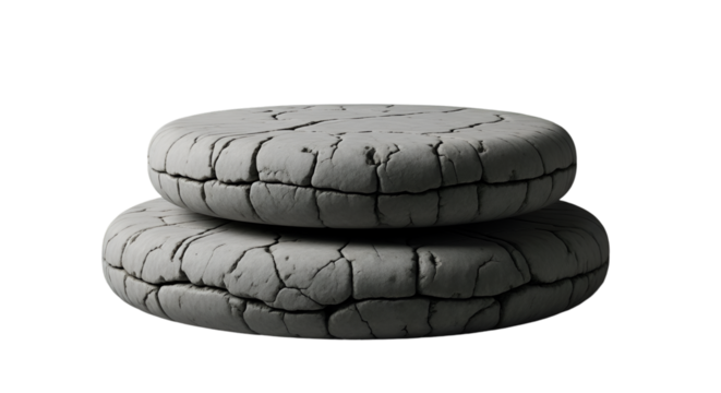 Stacked Cracked Stone Discs on Black Background