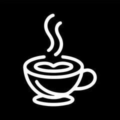 Elegant White Coffee Cup Icon with Rising Steam Against a Black Backdrop for Design Projects
