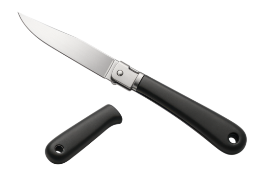 Foldable table knife with a removable handle for easy storage in compact spaces.