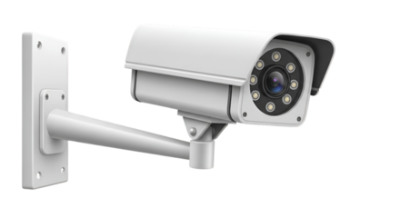 White Surveillance Camera with Infrared LEDs on Black Background