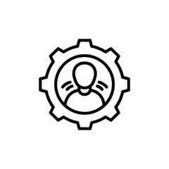 Icon of a person inside a gear, symbolizing management, settings, or user profile, isolated on white background