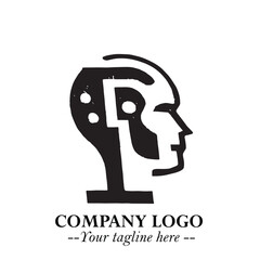 Head of Robot Logo Symbol in Black on the White Background Futuristic Minimalist Illustration
