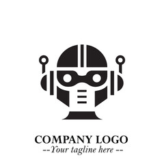 Head of Robot Logo Symbol in Black on the White Background Futuristic Minimalist Illustration