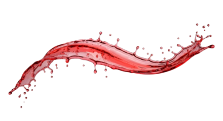 Dynamic red liquid splash forming a vigorous wave and droplets for beverage advertising isolated PNG with Transparent Background