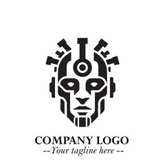 Head of Robot Logo Symbol in Black on the White Background Futuristic Minimalist Illustration