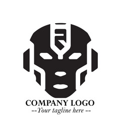 Head of Robot Logo Symbol in Black on the White Background Futuristic Minimalist Illustration