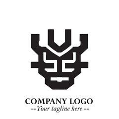 Head of Robot Logo Symbol in Black on the White Background Futuristic Minimalist Illustration